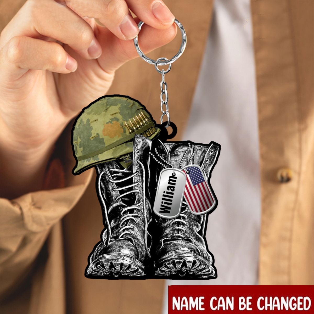 Military Boots & Hat Personalized Acrylic Keychain