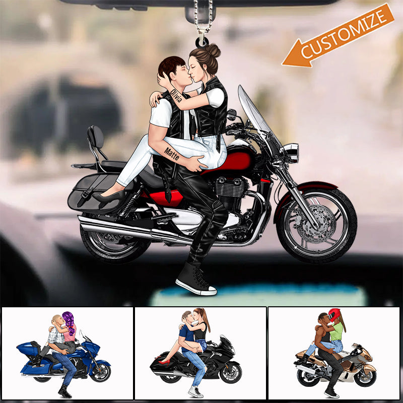Kissing Couple - Personalized Car Acrylic Ornament - For Him, For Her, Motorcycle Lovers
