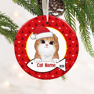 Personalized Cat Wreath Christmas Circle Ornament