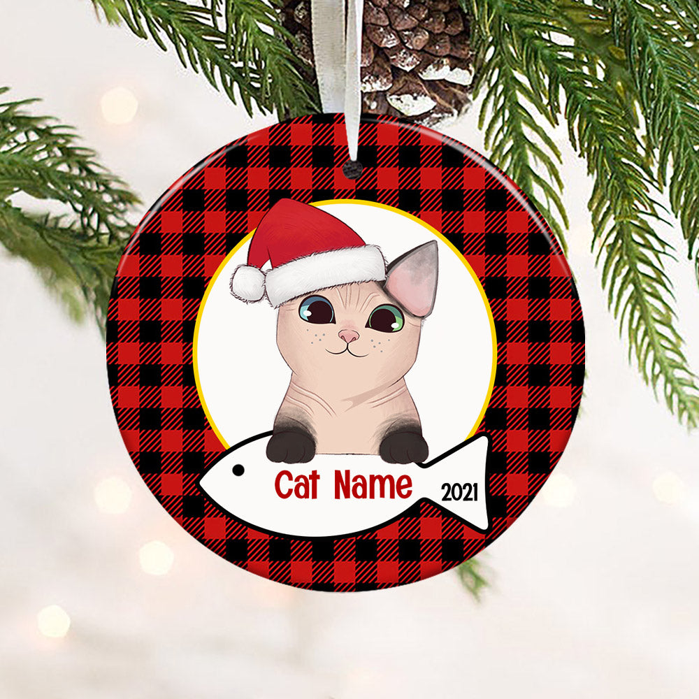 Personalized Cat Wreath Christmas Circle Ornament