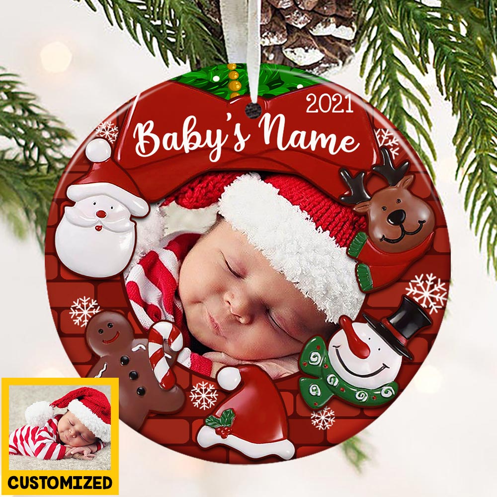 Baby First Christmas Photo Circle Ornament