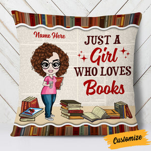 Personalized Girl Loves Books Pillow