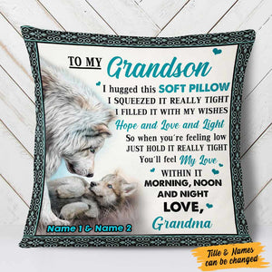 Personalized Wolf To My Grandson Hug This Pillow