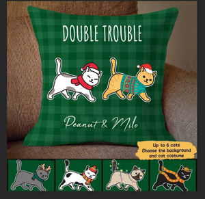 Walking Cat Christmas Pattern Personalized Pillow