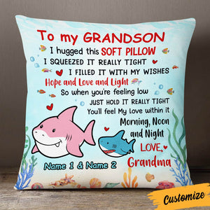 Personalized Shark Mom Grandma To Daughter Granddaughter Son Grandson Hug This Pillow