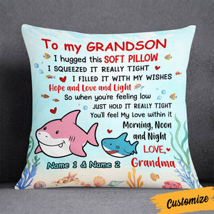 Personalized Shark Mom Grandma To Daughter Granddaughter Son Grandson Hug This Pillow
