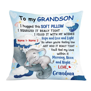 Personalized Elephant Grandma To Grandson Hug This Pillowcase