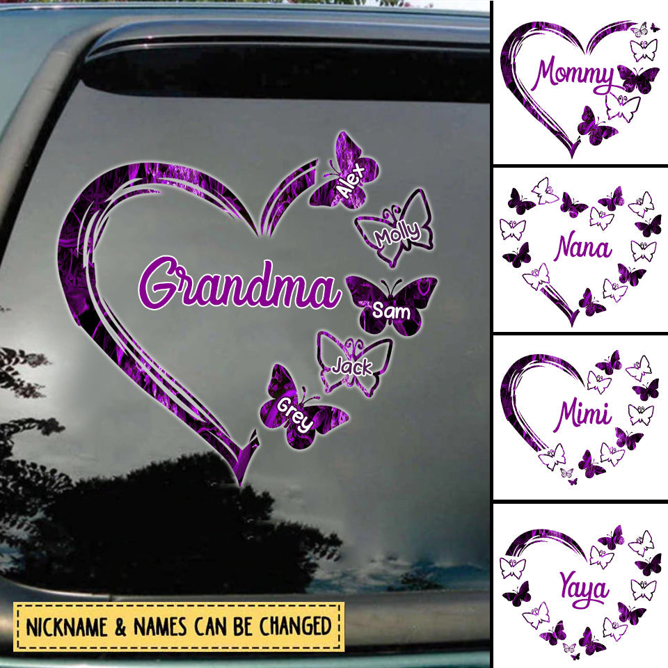 Grandma Mom Violet Heart Butterfly Mother's Day Gift Personalized Decal