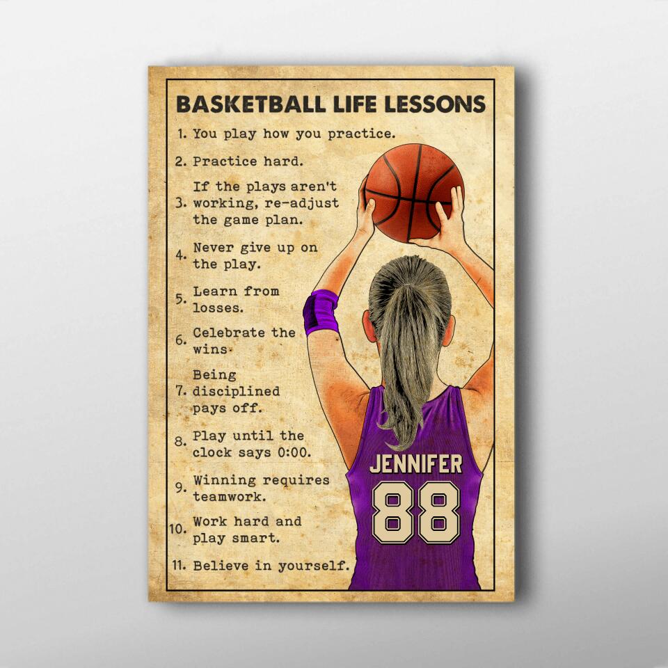 Personalized Motivational Basketball Life Lessons Poster for Female Basketball Players