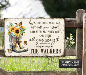 Personalized Sunflower Boots The Lord Your God Metal Sign