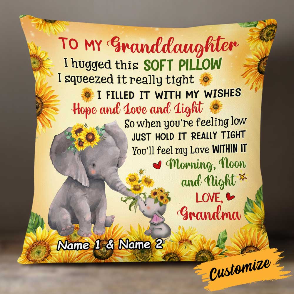 Personalized Elephant Sunflower Granddaughter Hug This Pillow