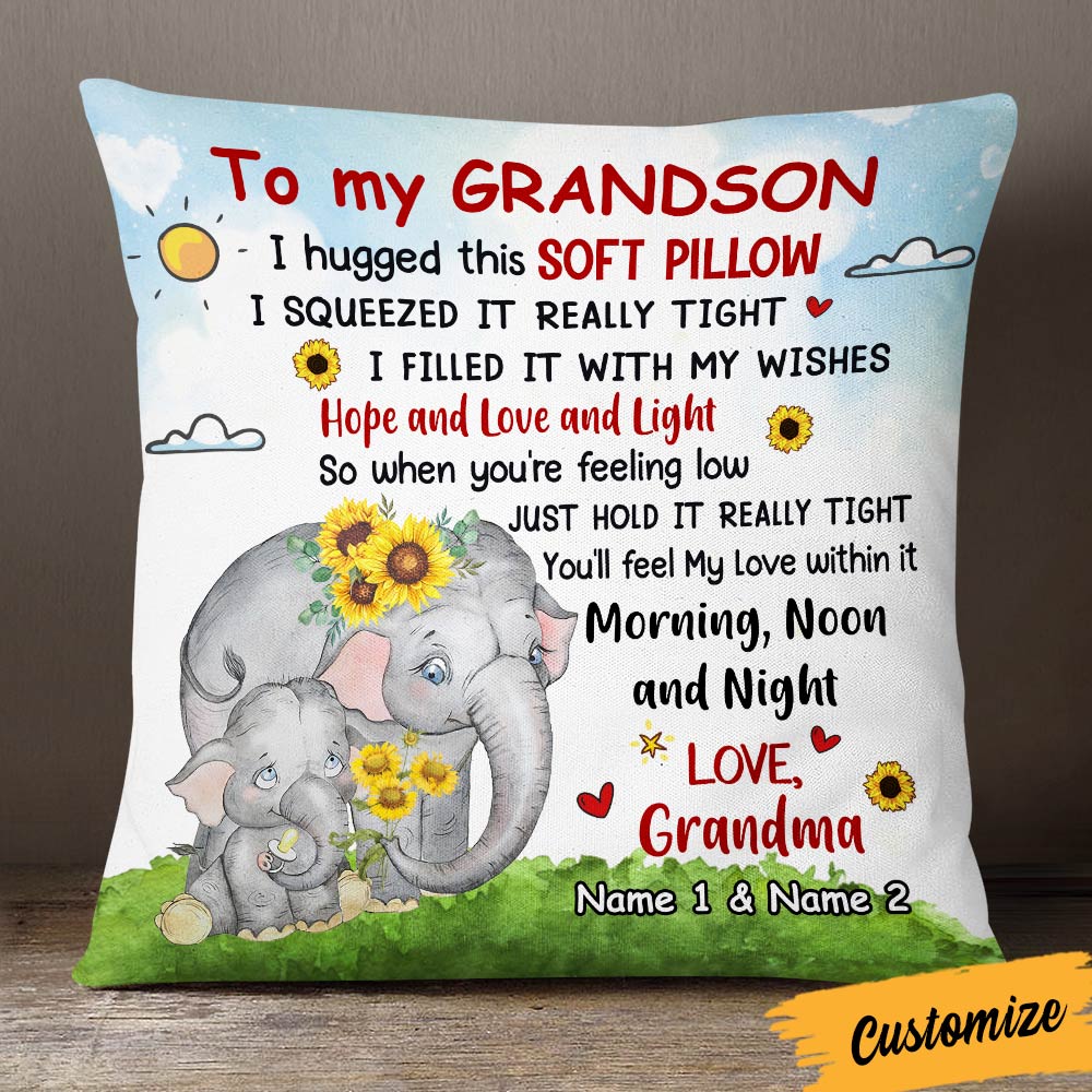 Personalized Mom Grandma Son Grandson Elephant Pillow