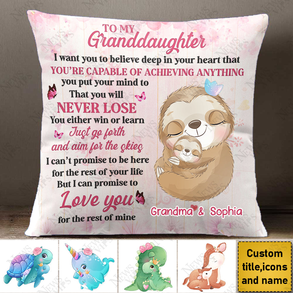 Personalized Granddaughter Daughter Animals Never Lose Pillow
