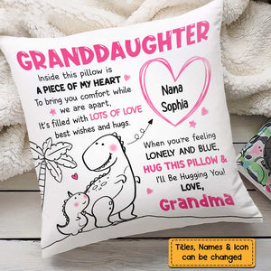 Personalized Grandson Granddaughter Dinosaur Drawing Pillow