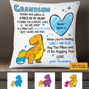 Personalized Grandson Dinosaur Drawing Pillow