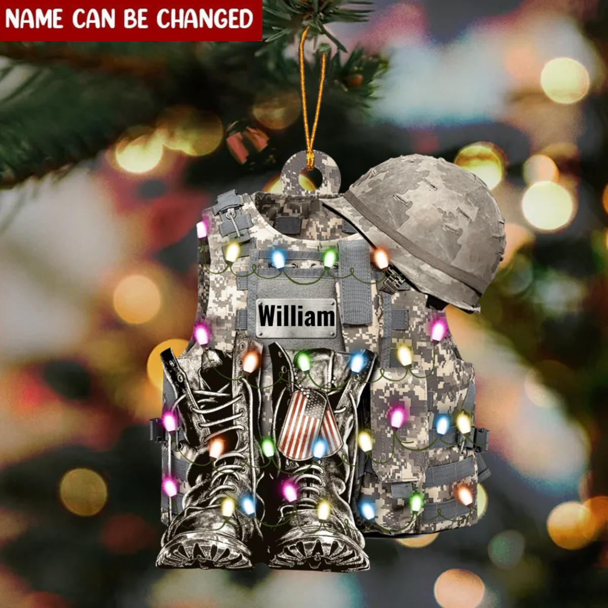 Military Uniform - Boots & Hat - Personalized Christmas Flat Ornament