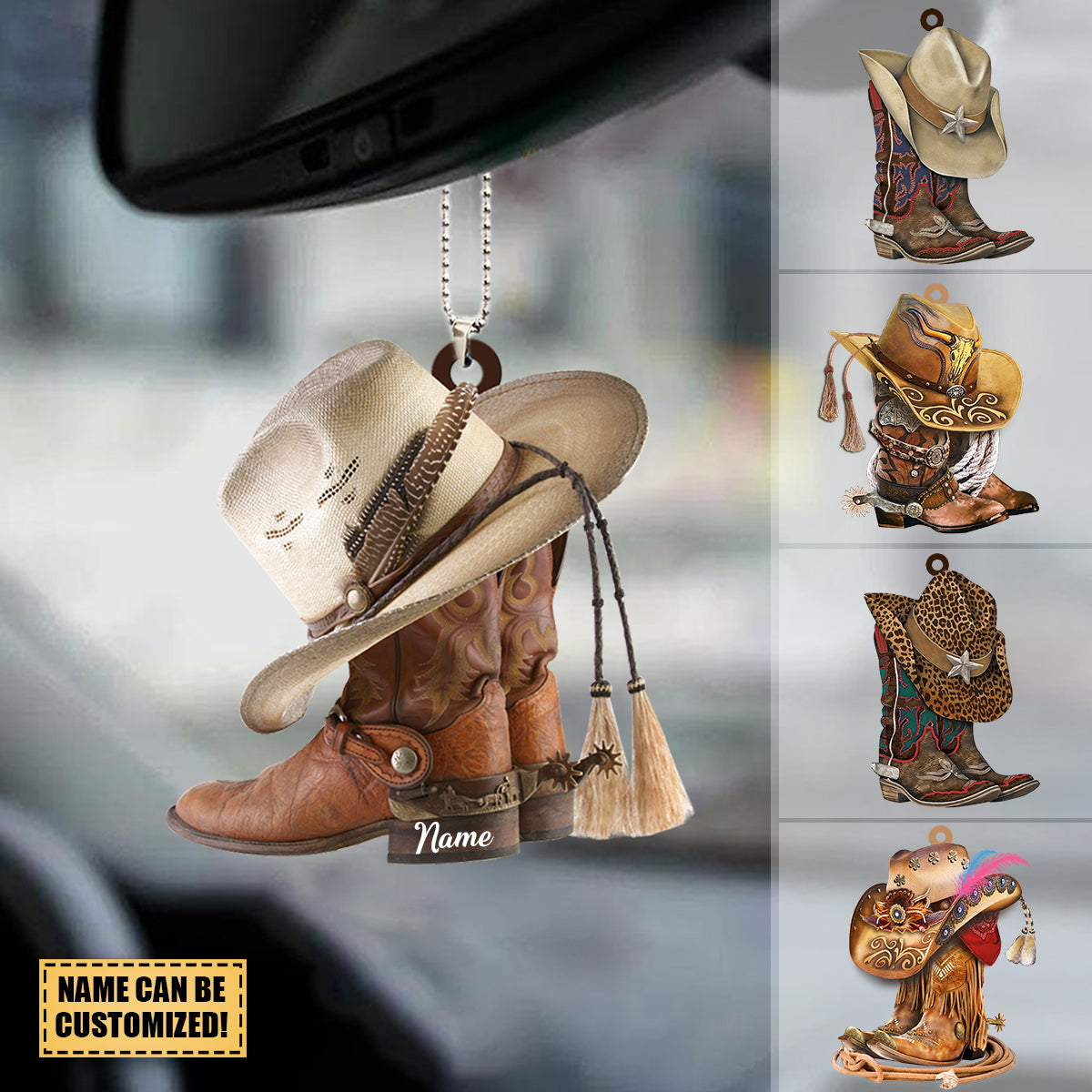 Personalized BOOTS AND HAT COWBOY Acrylic Car Ornament