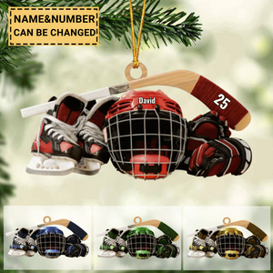 Hocket Skates Helmet And Stick Personalized Cut Ornament Christmas Gift For Hockey Lover