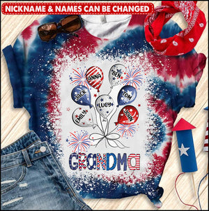 4th of July Tie Dye Firework Grandma Auntie Mom Balloon Kids American Flag Personalized 3D T-shirt
