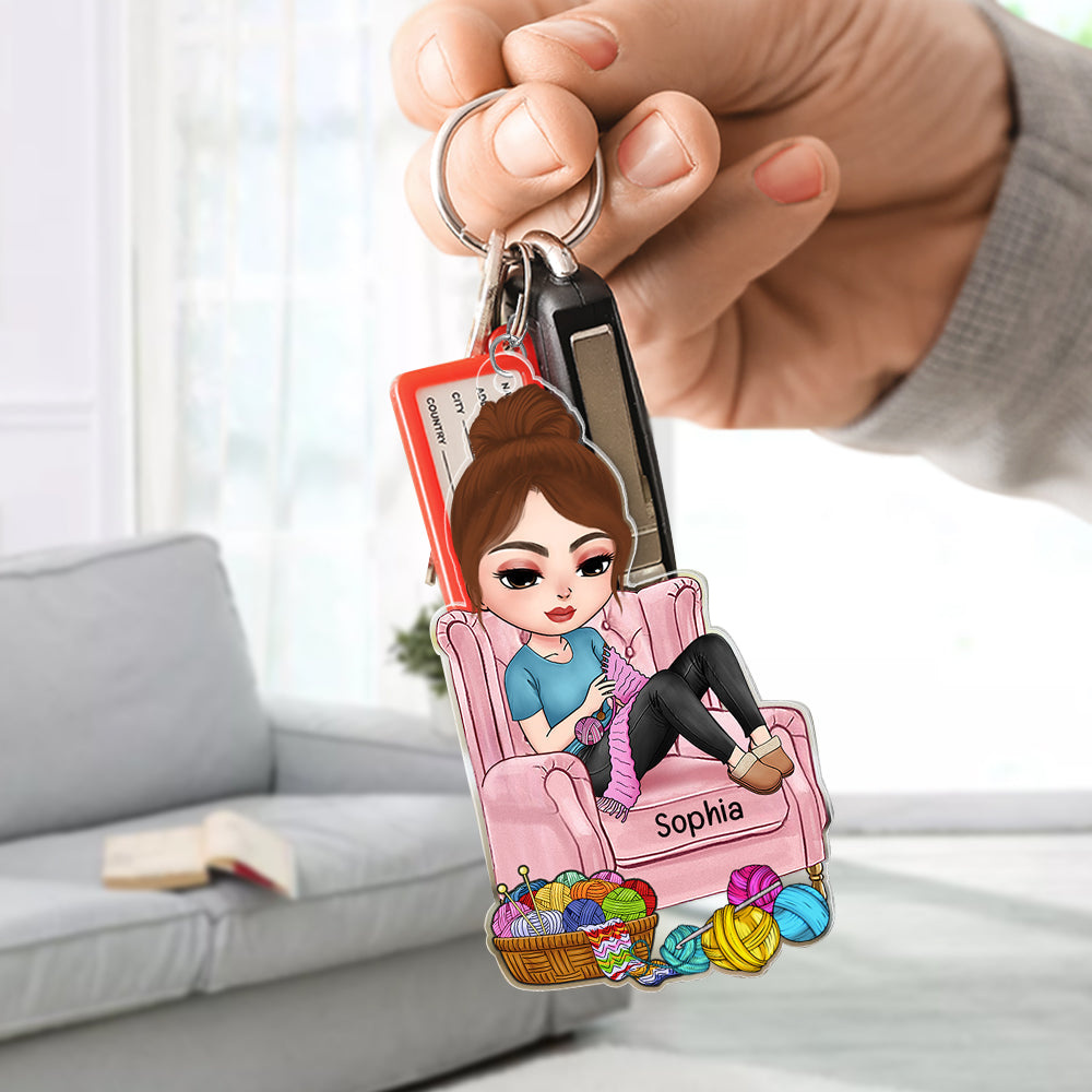 Crochet Girl Personalized Keychain, Gift For Crocheting Lovers