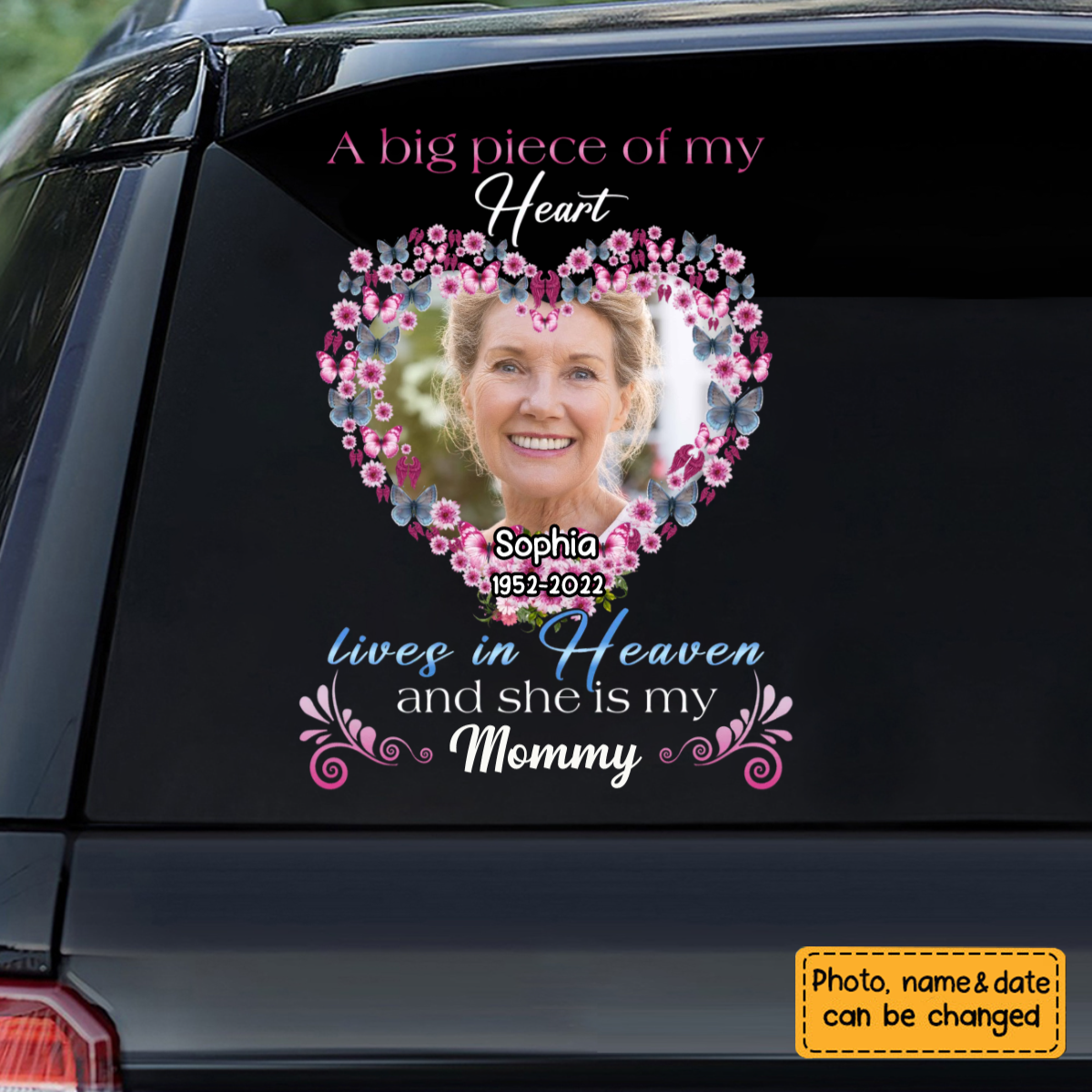 Memorial Upload Photo Flower, A Big Piece Of My Heart Lives In Heaven Personalized Decal