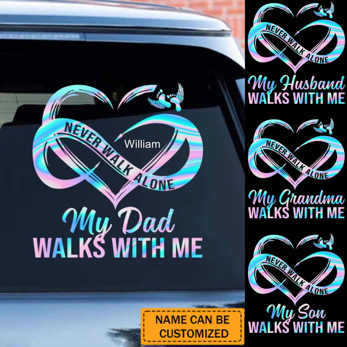 Personalized Never Walk Alone My Angel Walks With Me Decal