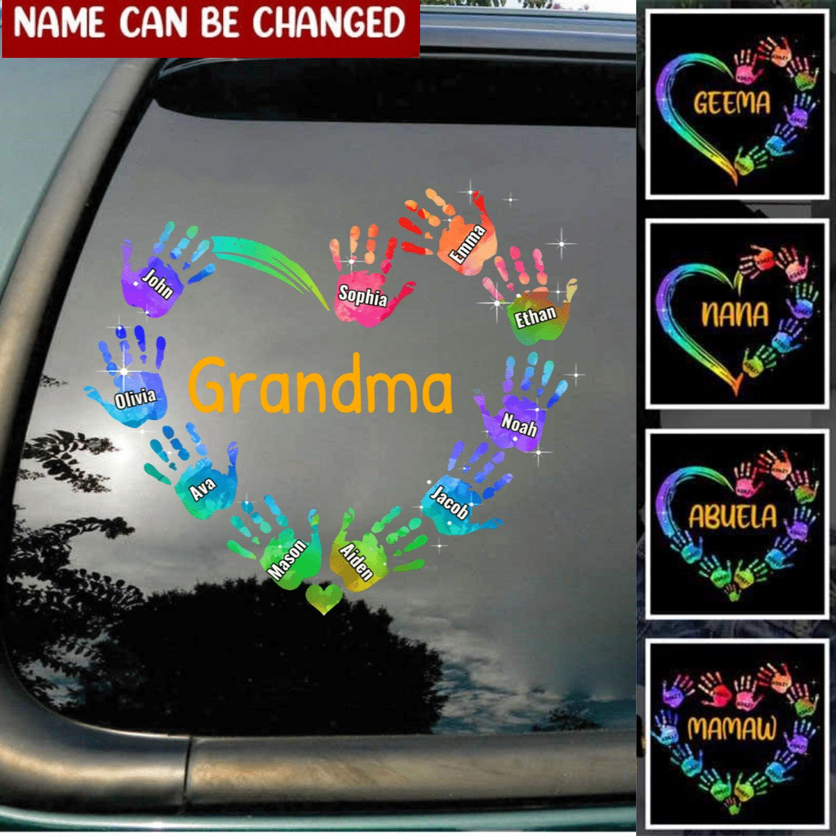 Grandma Mom Heart Hand Print Personalized Decal