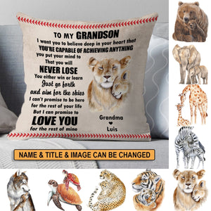 Personalized Animal Grandson Grandma Grandpa Hug This Pillow