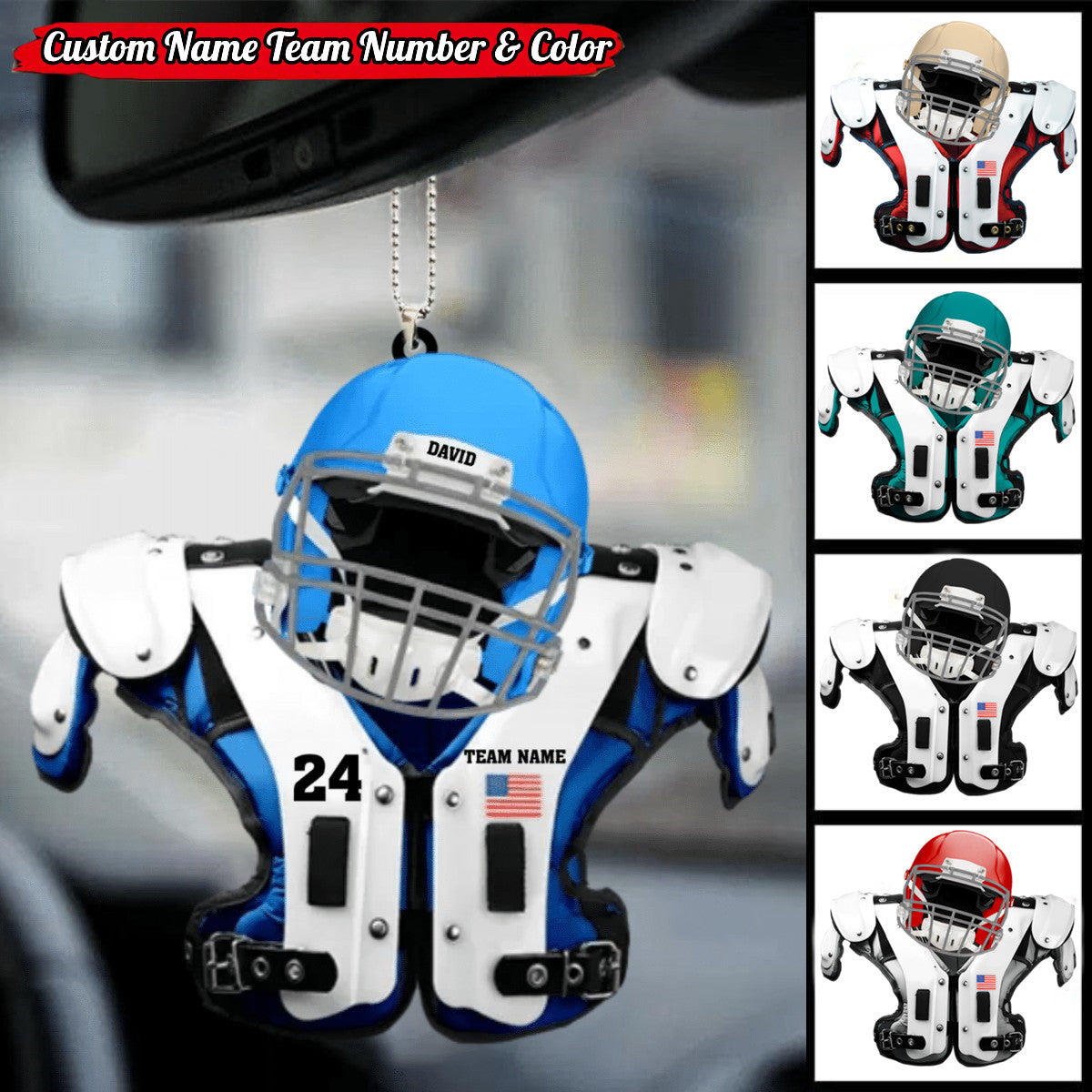 Personalized Helmet & Shoulder Pad Flat Acrylic Ornament  For Football Player
