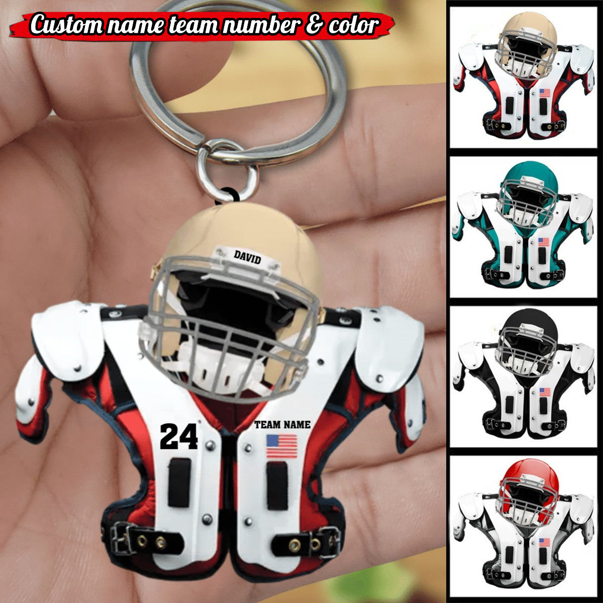 Personalized Helmet & Shoulder Pad Flat Acrylic Keychain For Football Player