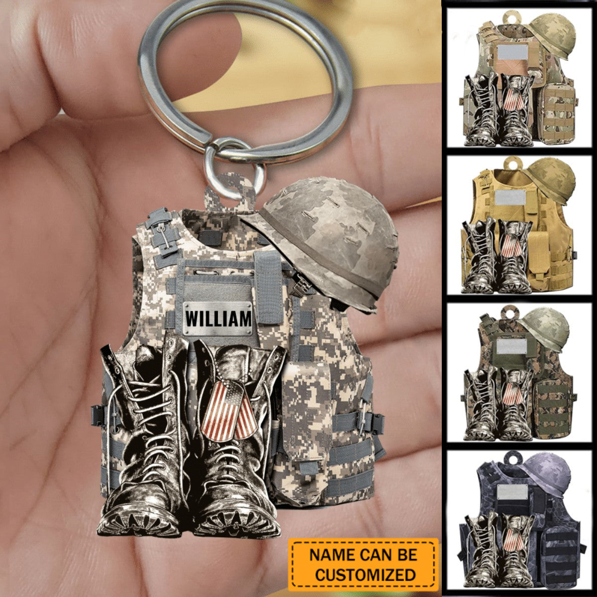 Military Uniform - Boots & Helmet - Personalized Flat Keychain