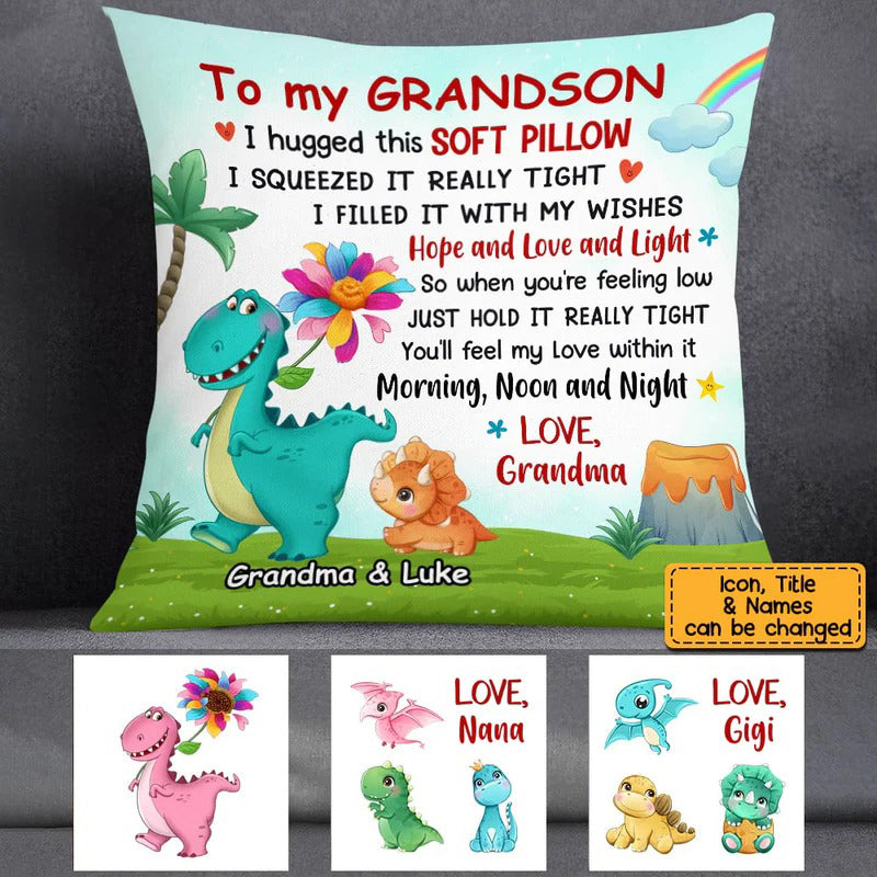 Personalized Hug This Pillow Grandmasaurs Dinosaur Flower