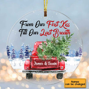 Couple Red Truck From First Kiss Heart Ornament