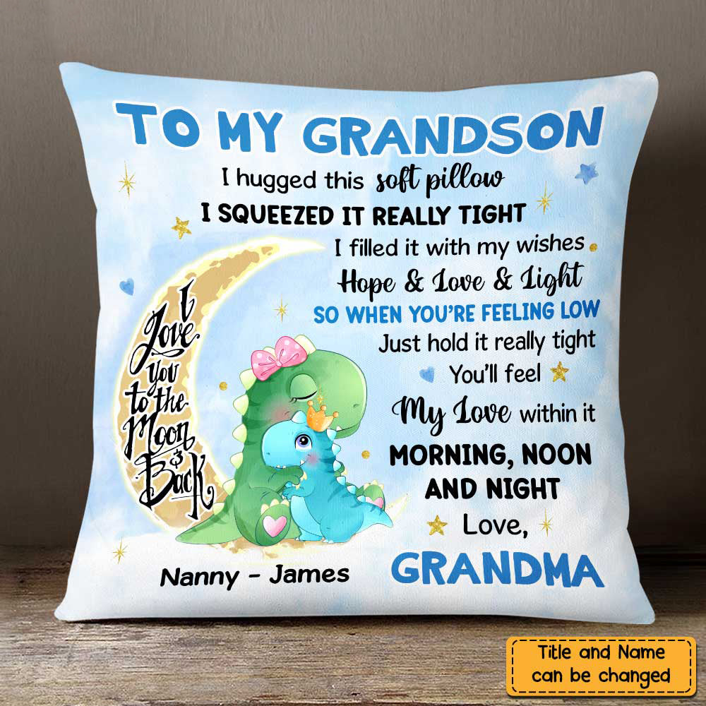 Personalized Grandson Dinorsaur Hug This Pillow