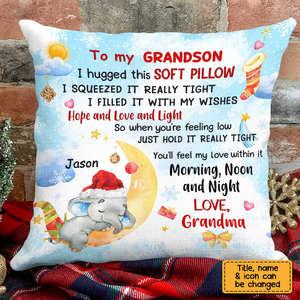 Personalized Elephant To My Grandson Christmas Pillow