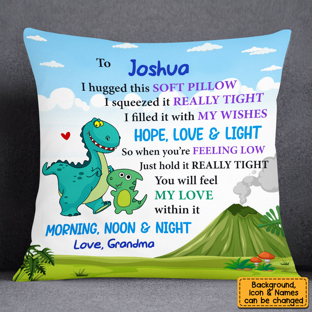 Personalized Gift Son Grandson Pillow Dinosaur Kids