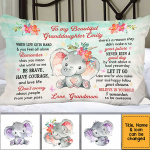 Personalized To My Beautiful Granddaughter Elephant Rectangle Pillow OB81 36O34