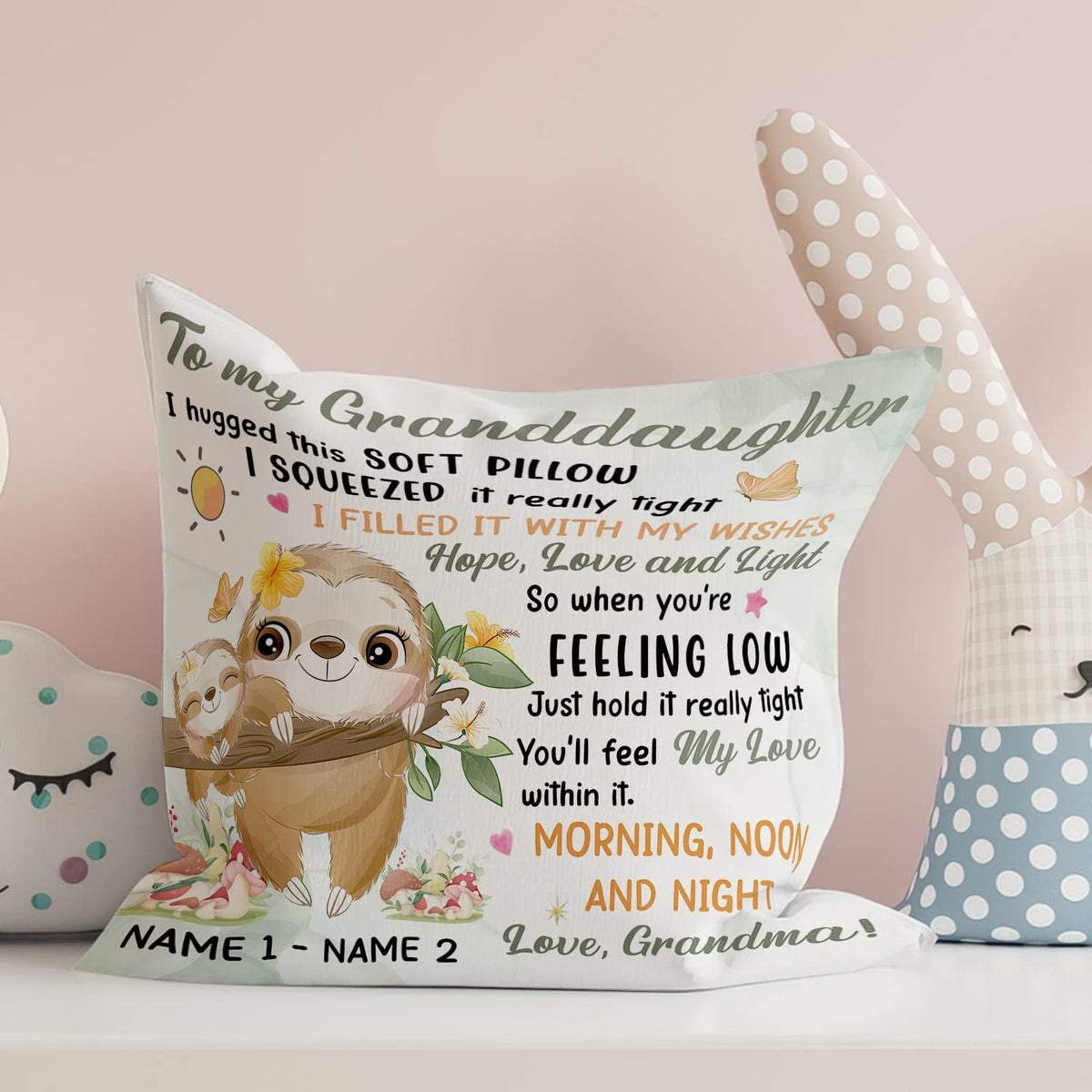 Personalized Granddaughter Grandson Sloth Hug This Pillow