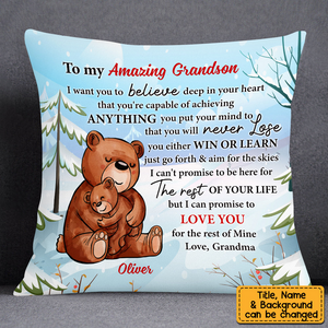 Personalized To My Grandson Granddaughter Bear From Grandma Pillow