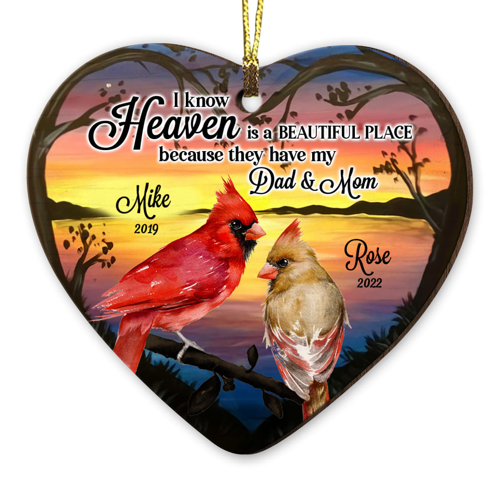 Personalized Heaven Is A Beautiful Place Cardinal Memo Heart Ornament