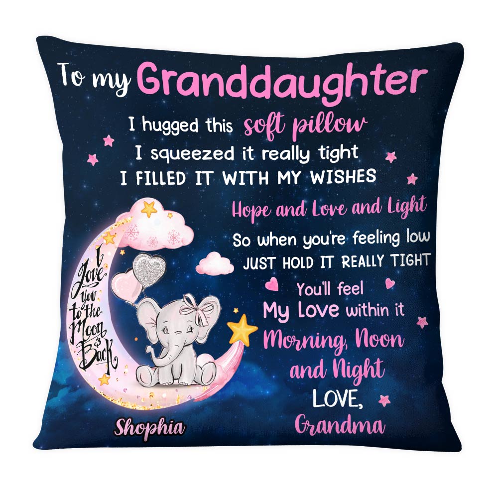 Personalized Granddaughter Elephant Love You To The Moon And Back Pillow