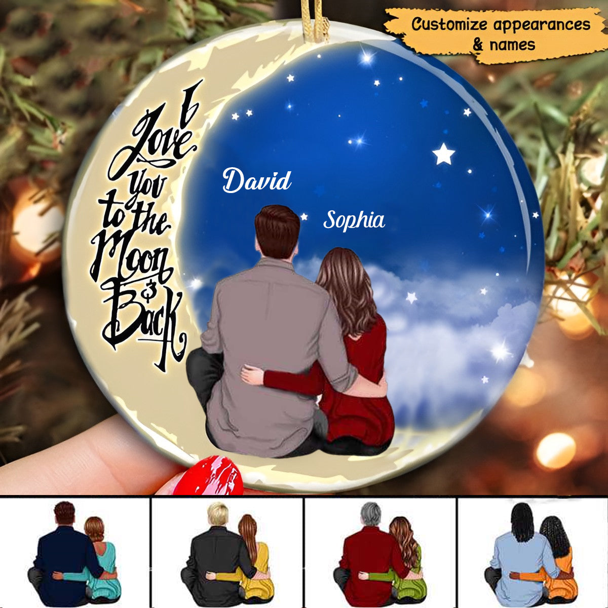 Couple On Moon Family Personalized Circle Ornament