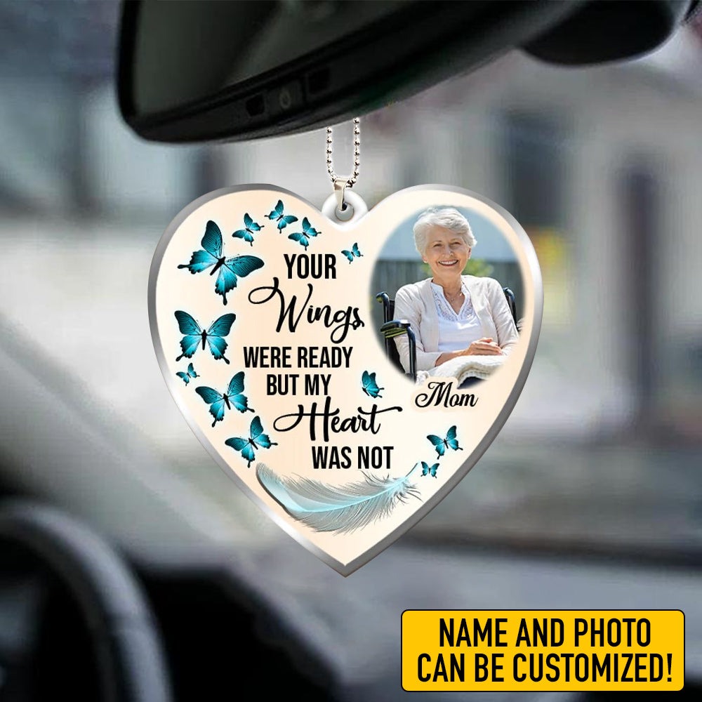 Personalized Memorial Gift Upload Photo Your Wings Were Ready But My Heart Was Not Stainless Steel Keychain & Ornament