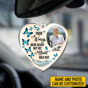 Personalized Memorial Gift Upload Photo Your Wings Were Ready But My Heart Was Not Stainless Steel Keychain & Ornament