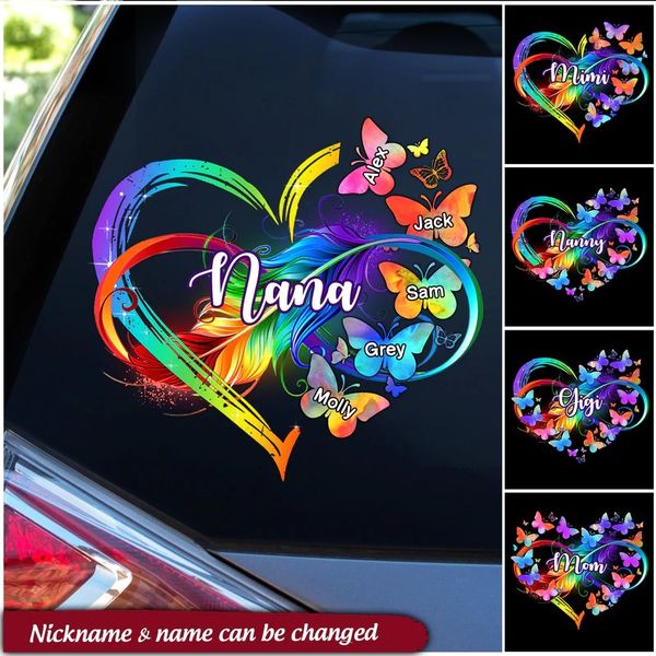Grandma Mom Butterfly Rainbow Print Personalized Decal