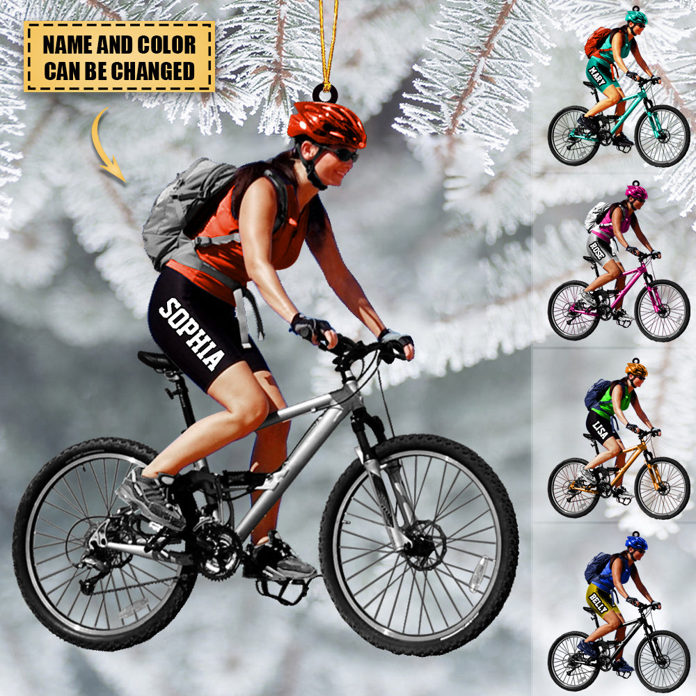 Personalized Mountain Biking Ornament, Custom Name Acrylic Flat  Ornament For Girl Biker