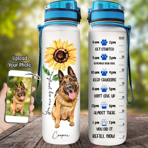 Dog Lover Water Bottle - Dog and Sunflower Art -Custom Pet Dog or Cat Portrait from Photo (B)