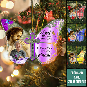 God Has You In His Arms Custom Photo - Personalized Acrylic Ornament - Memorial Christmas Gift