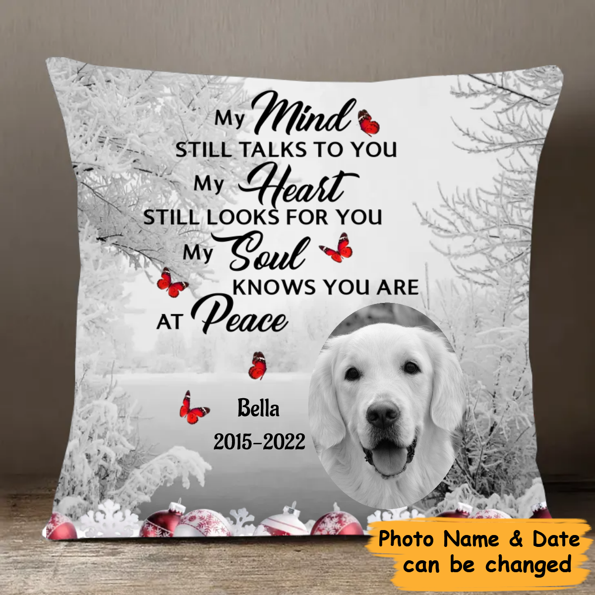 Personalized Memorial Photo Pillow Cover - Memorial Gift Idea For Christmas - My Mind Still Talks To You