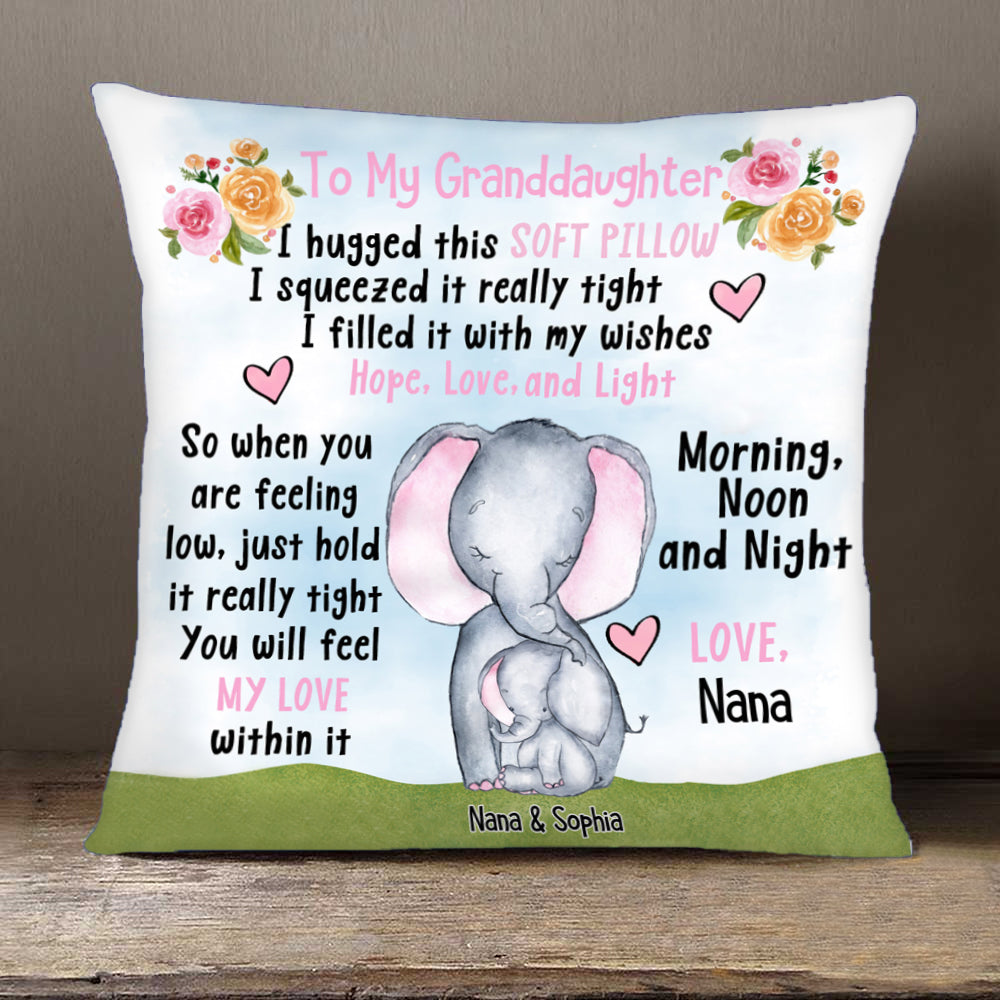 Personalized Granddaughter Grandson Elephant Hug This Pillow